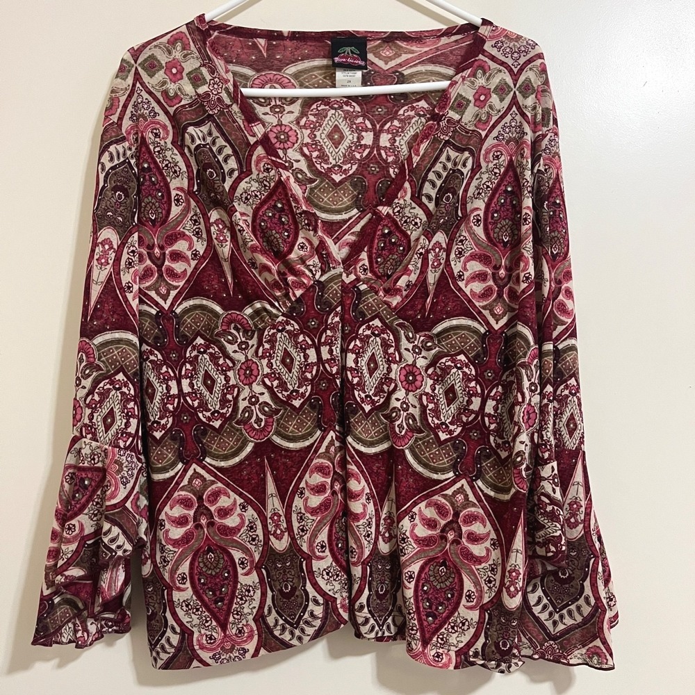 Vintage Diva Licious Y2K Sheer Paisley Babydoll Top 2X Bell Sleeve Whimsigoth.